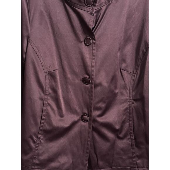 LAL Live A Little Womens 1X Button Down Silky Coat 3/4 Puffy Sleeves Lined Plum - Picture 2 of 10